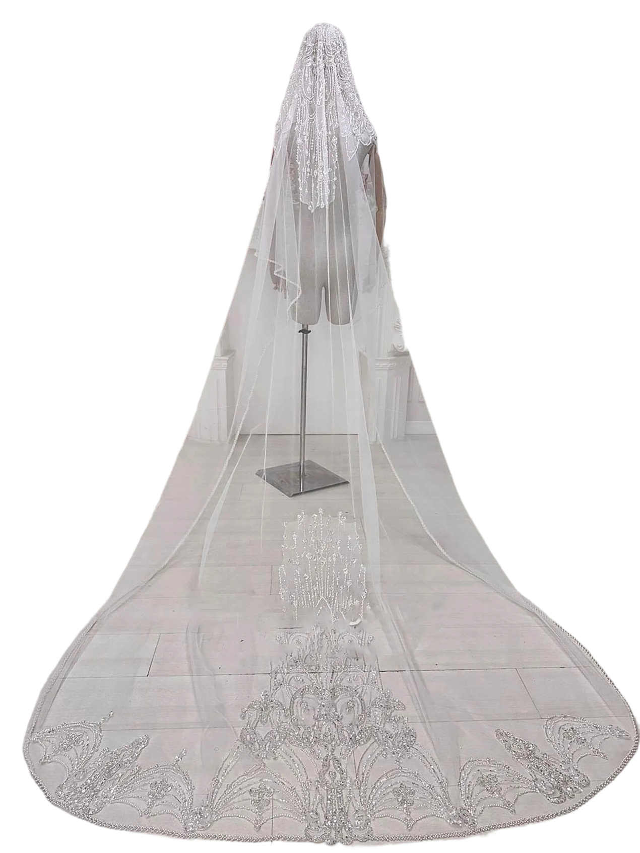 Fashion Lace 3 Meters Wedding Veil White Ivory Sequined Cathedral Bride Veil One Layer Customized Wedding Accessories