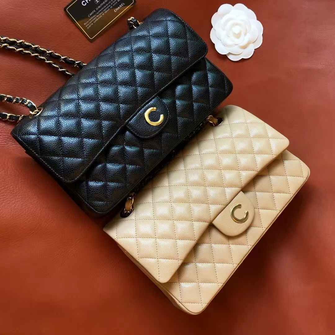 Caviar sheepskin Designer bags Luxury bag plaid flap CF bag Women handbag gold silver Chain shouder Bag fashion crossbody bag lady tote messenger bag Evening bag 26cm