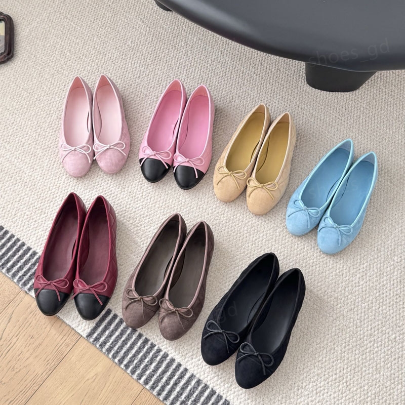 Luxury Designer women ballet flat shoes Dance shoes Ladies dress shoes Round toe Slip on sandals Fashion Marry Jane shoes Bowtie embellished shoes35-42
