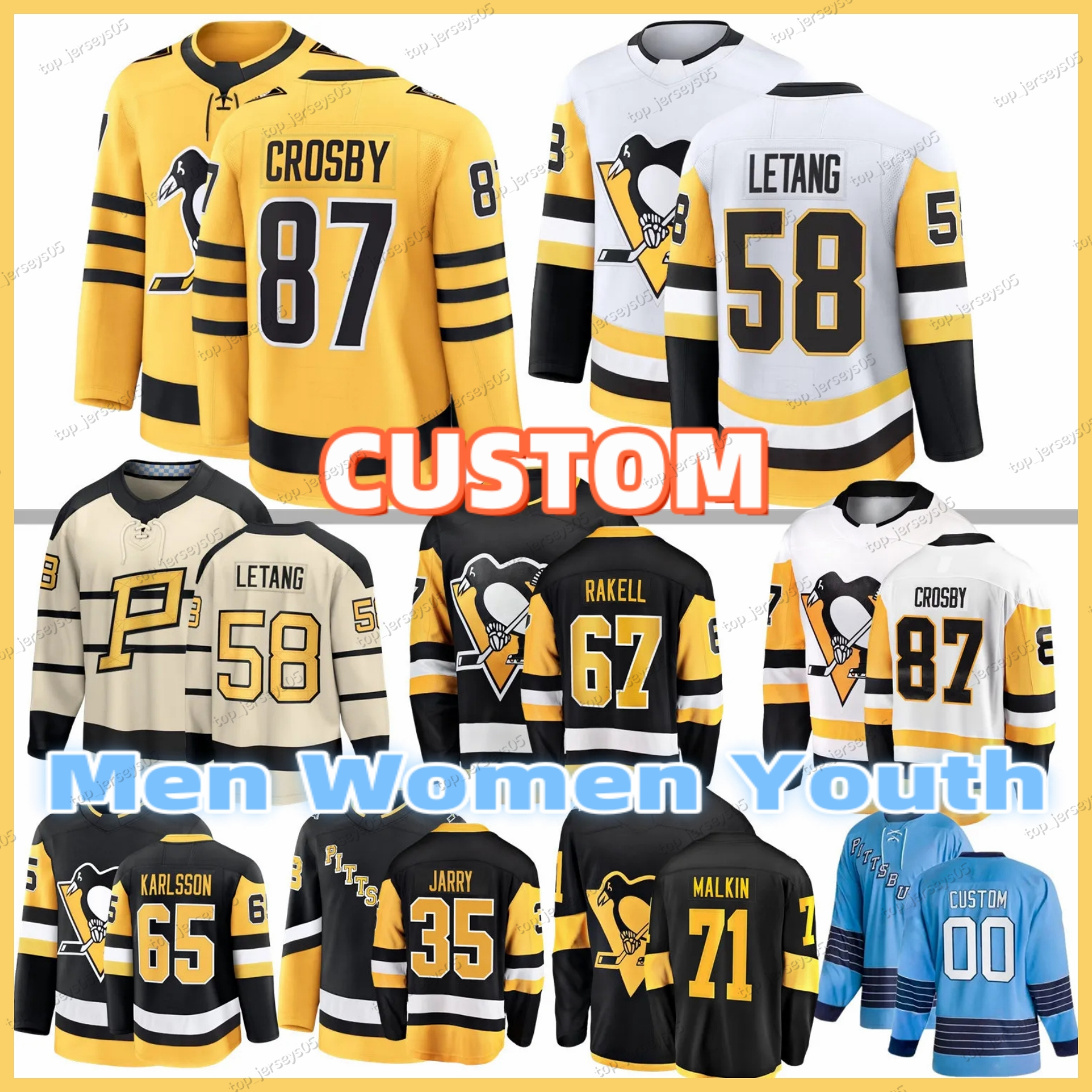 87 Sidney Crosby pittsburgh hockey jersey penguin jersey 58 Kris Letang Benjamin Kindel Stuart Skinner Mario Lemieux Rickard Rakell Bryan Rust Evgeni Malkin