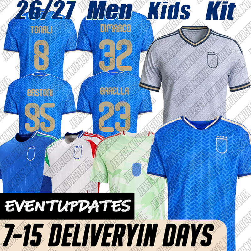 26 27 ltalia Jersey 2026 BASTONI TONALI BARELLA DIMARCO 2026 football jersey CALAFIORI DONNARUMMA BUONGIORNO RETEGUI ESPOSITO Mens Kids Kit