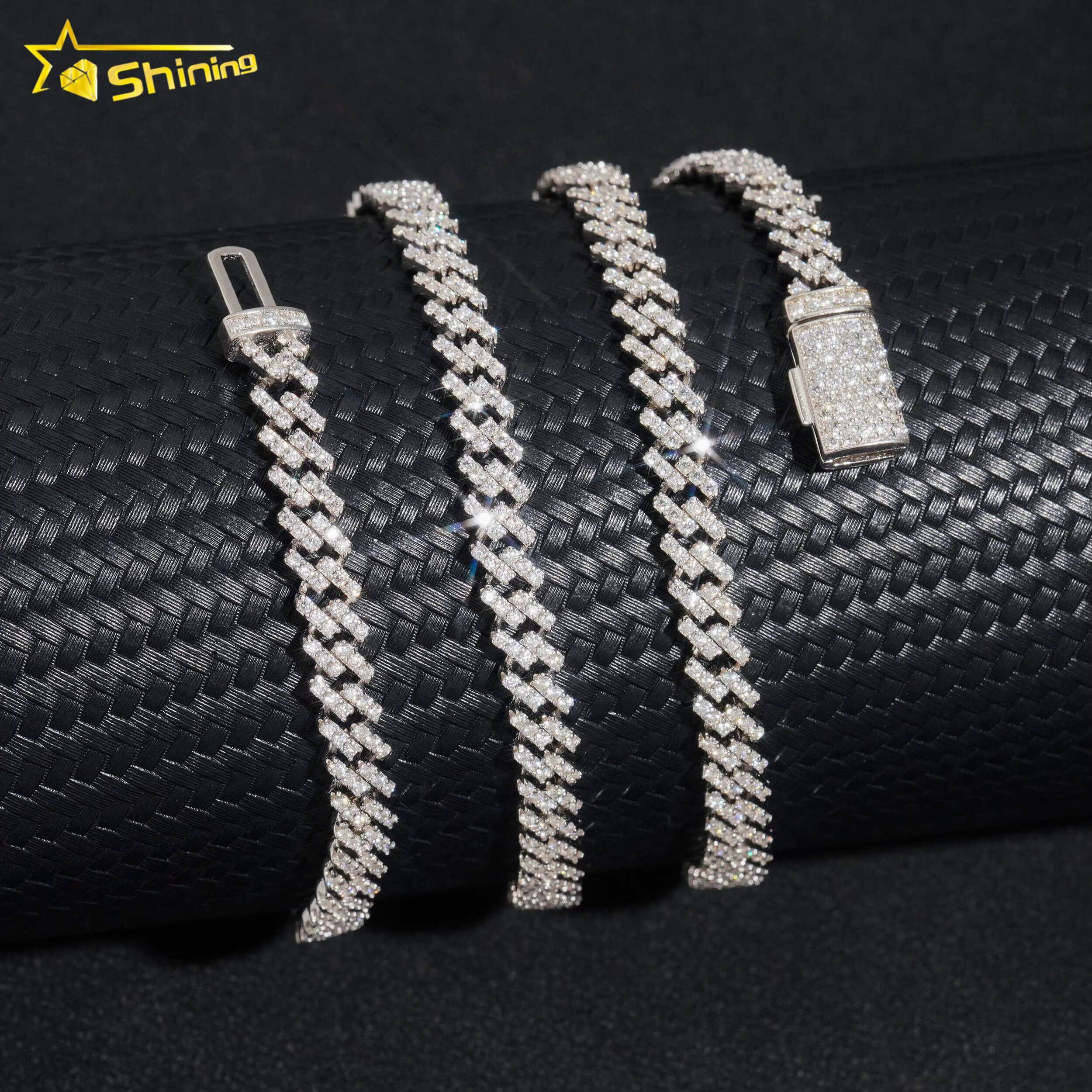 Moissanite Chain 5mm Small Size Iced Out Vvs Moissanite 925 Sterling Silver Cuban Link Chain 18K White Gold Plated Fine Jewelry