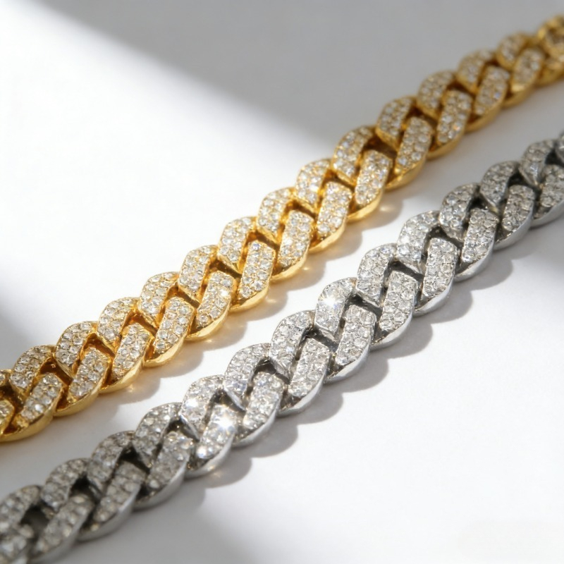 Jewelry Necklace with Zircon and Cuban Chain Bracelet for Men - 20mm 8 Inches Platinum Hip-hop and Rap Jewelry