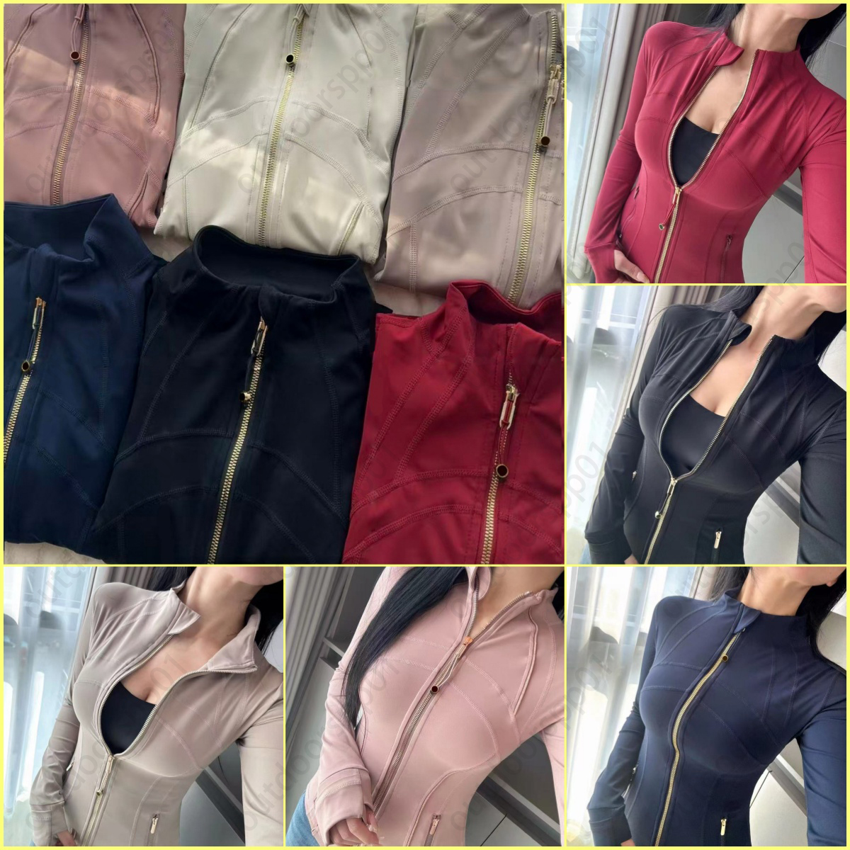 Define Yoga jacket set fitness quick drying exercise solid color zipper stand up collar yoga tight fitting leggings gym set