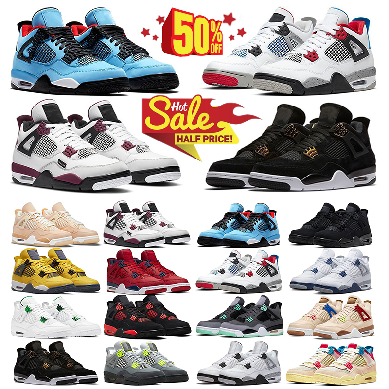 2026 Designer shoes 4 Basketball Shoes for Women Military Sail Red 4s Black Cat Cement Yellow Thunder White Oreo Cool Grey Blue j4 University seafoam mens sports shoes