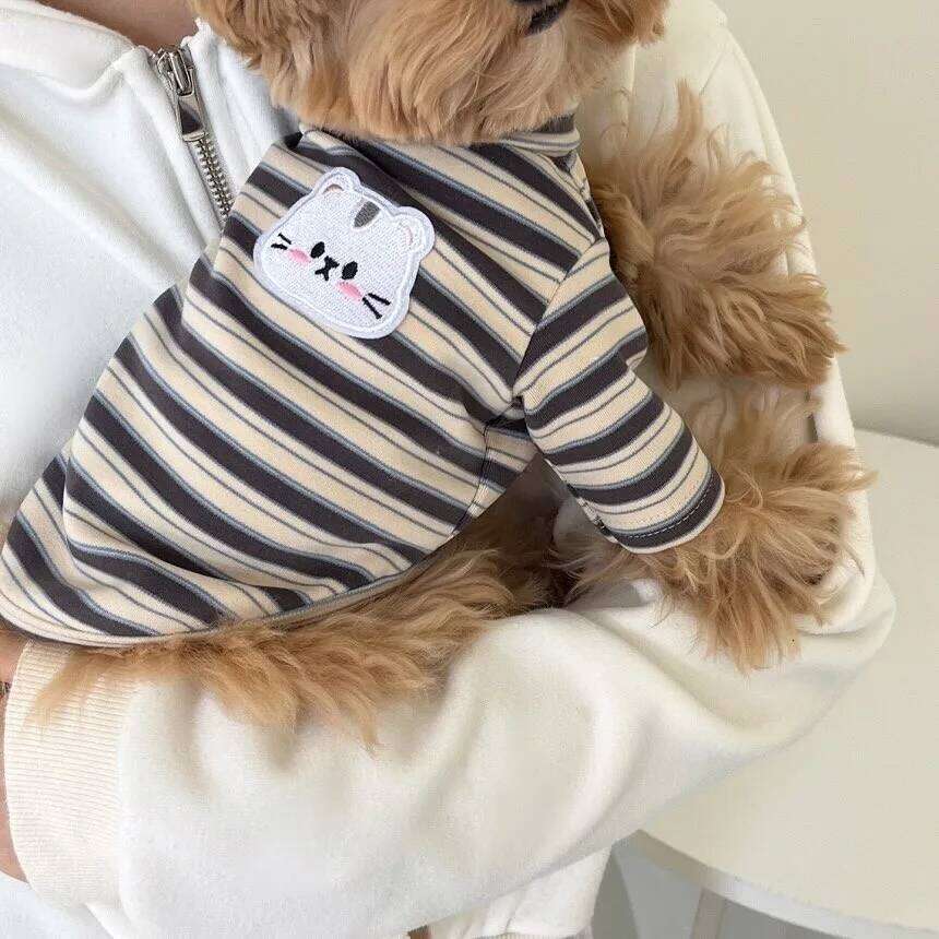 2025 Yellow Striped Dog Clothes New Puppy Bottom Shirt Teddy Summer Casual Vest Pet Pomeranian Home Clothing XJ251225