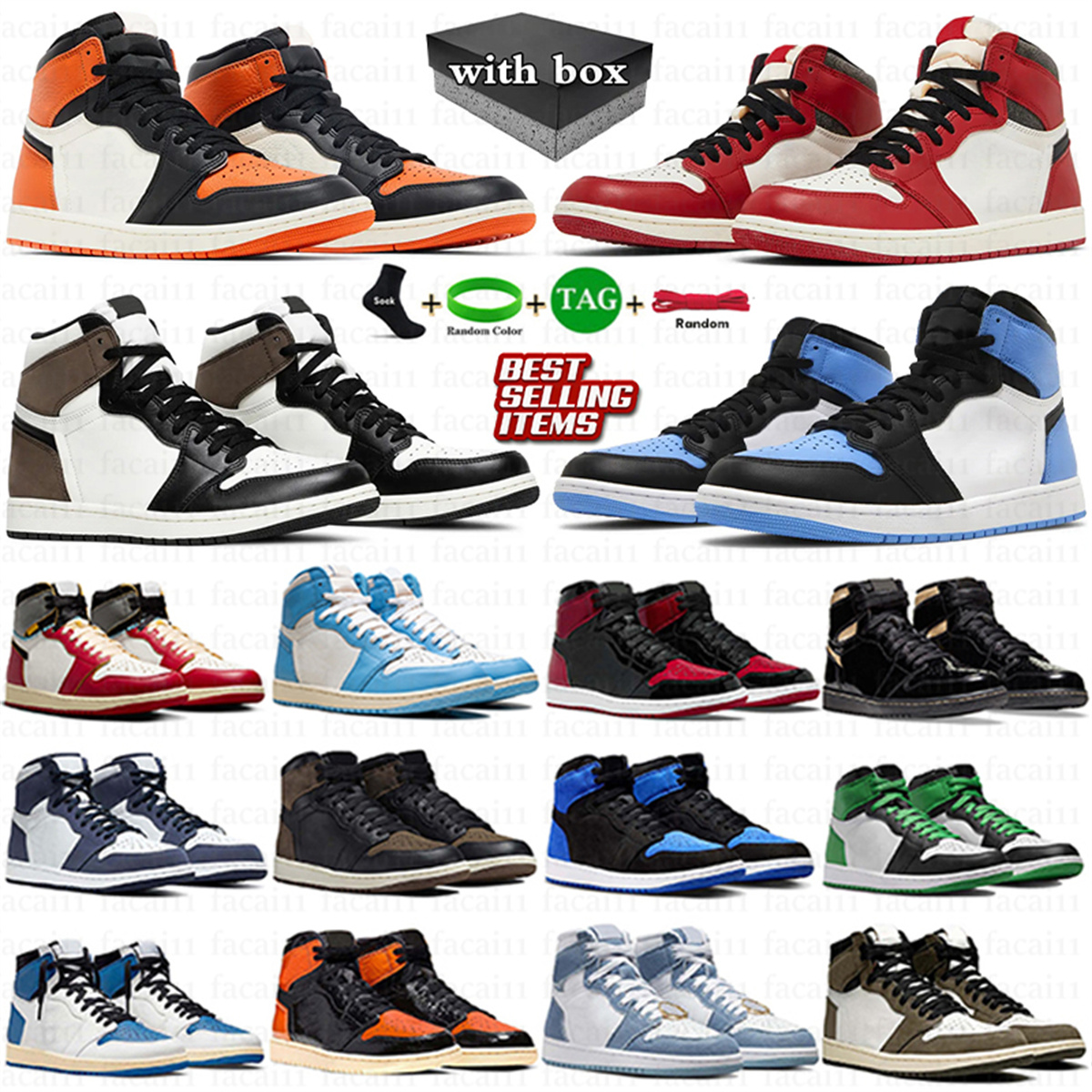 With box 1 Basketball Shoes For Men Women 1s University Blue Leather Hyper Royal Smoke Grey Red Dark Mocha OG Digital Pink Outdoor Sports trainers Sneakers US5.5-US13