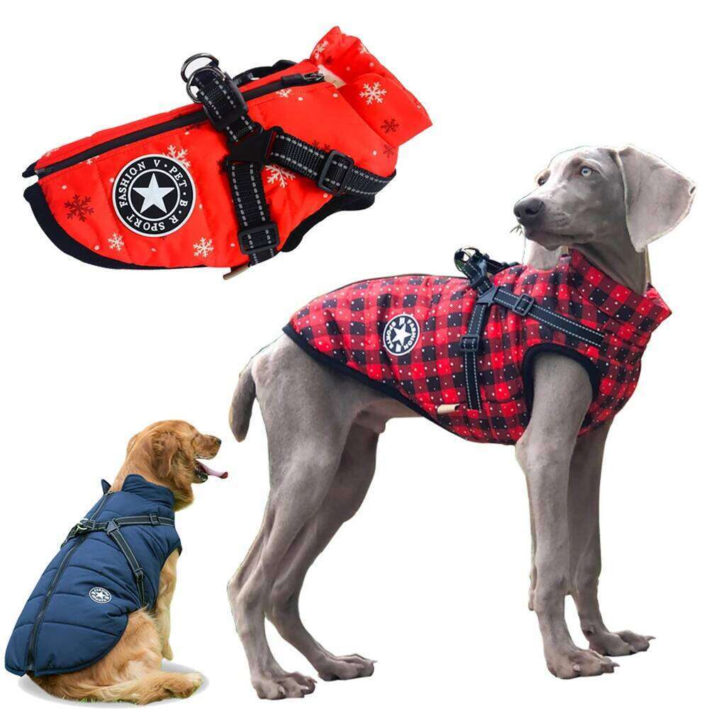 Winter Warm Big Dog Jacket with Harness Christmas Pet Clothes for Medium Large Dogs Golden Retriever Greyhound Weimaraner Coat XJ251225