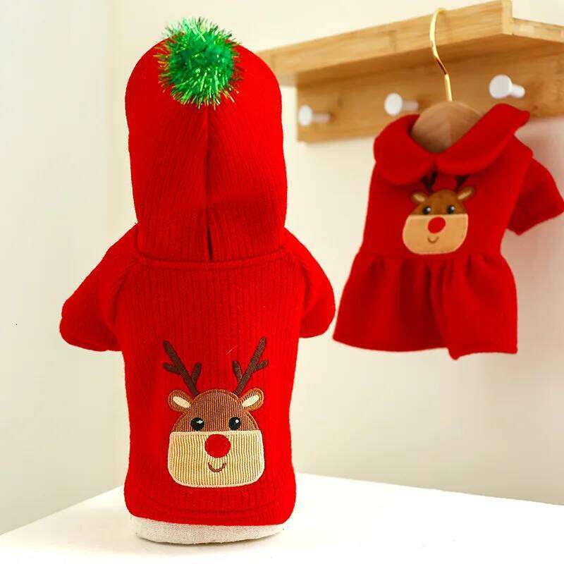 New Winter Pet Warm Plush Christmas Elk Couple Dress Skirt Hoodies Sweater For Small Dog Clothes Costume XJ251225
