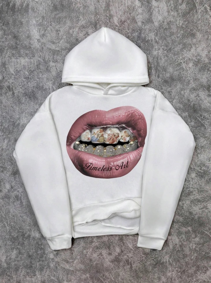 Mens hoodie casual pink lip print hoodie retro comfortable sweatshirt casual high-quality hoodie 260106