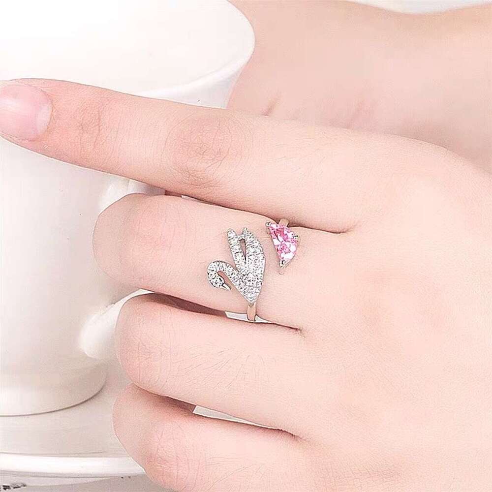 Jewellery Ring Designer Fine Jewellery High Quality Textured Crystal Zircon Rose Gold Silver Swan Open Adjustable Band for Christmas Gift Minimalist S