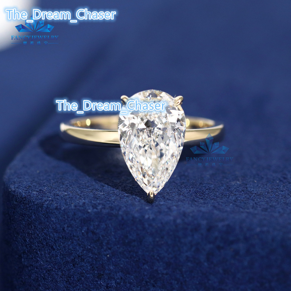 Personality Fine Jewelry Solitaire Diamond Rings 14K 18K Gold Lab Grown Pear Shape Ring of Wedding Engagement