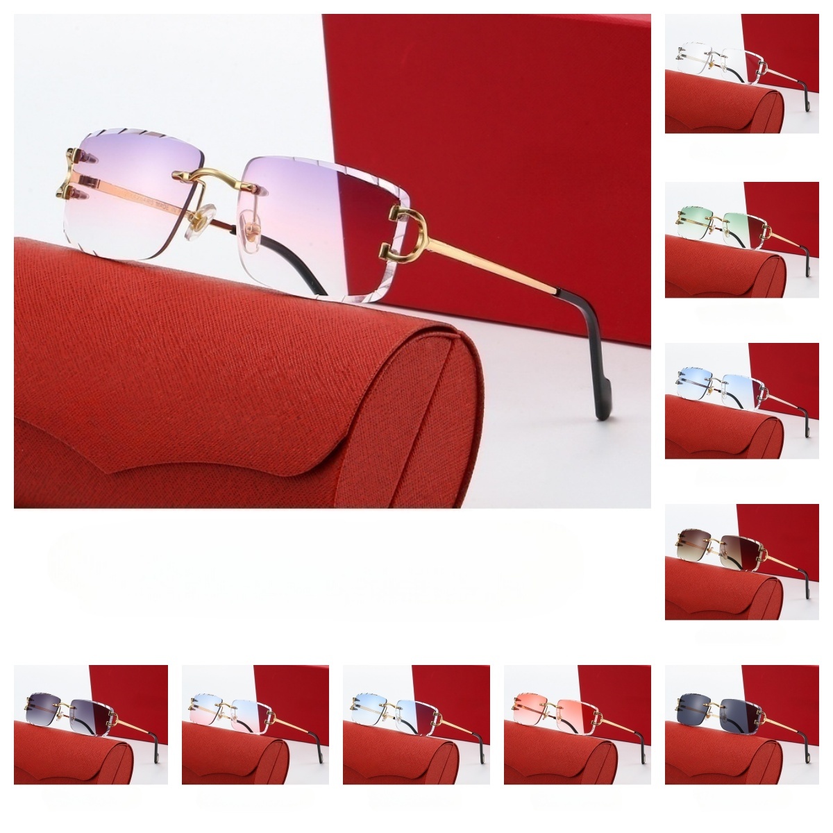 New Mens Sunglasses Frames Womens Eyeglass Frames Metal Unisex Fashion Style Rectangular Cut Lens Design Rimless Glasses Prescription Lenses UV Protection box