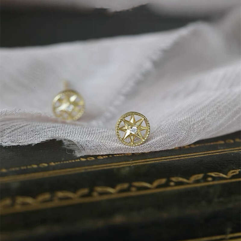 Hexagonal Star Compass Stud Earrings 14K Gold-Plated Diamond-Studded Earrings Women's Minimalist Jewelry