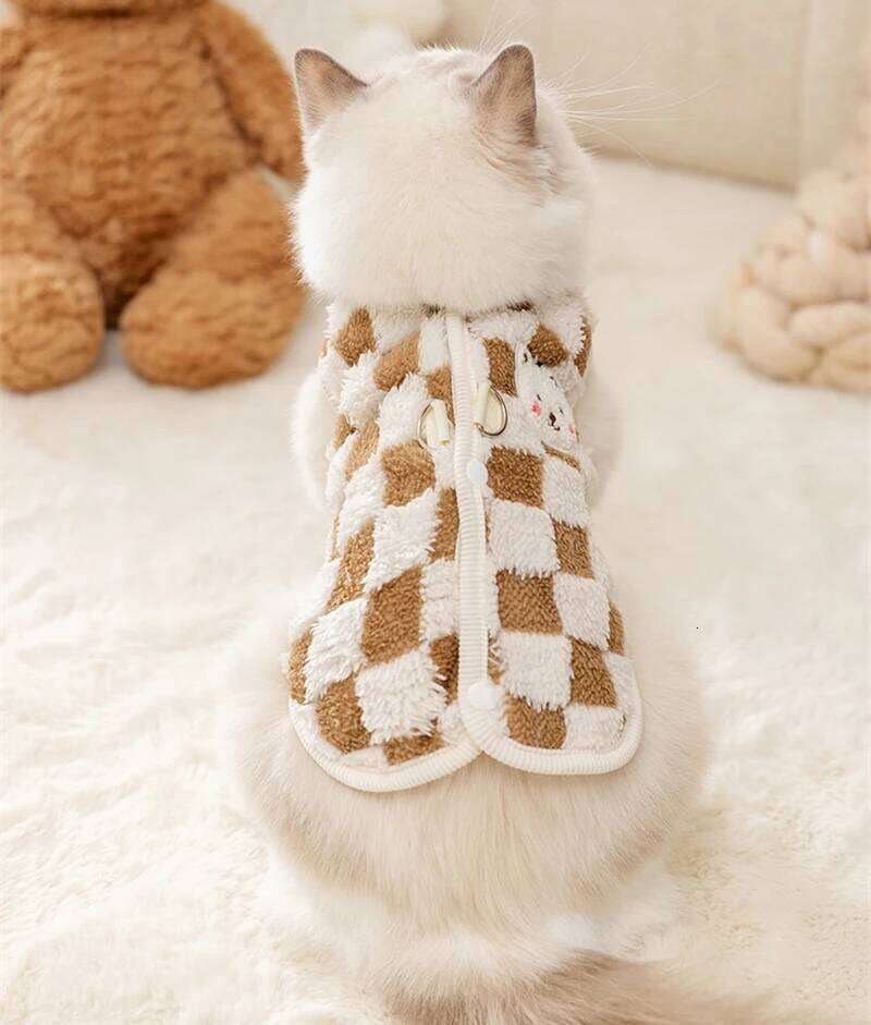 Winter Cat Dog Clothes with Buckle Sweet Bear Print Pet Plush Sweater for Small Dogs Pomeranian Chihuahua Puppy Button Jacket XJ251225