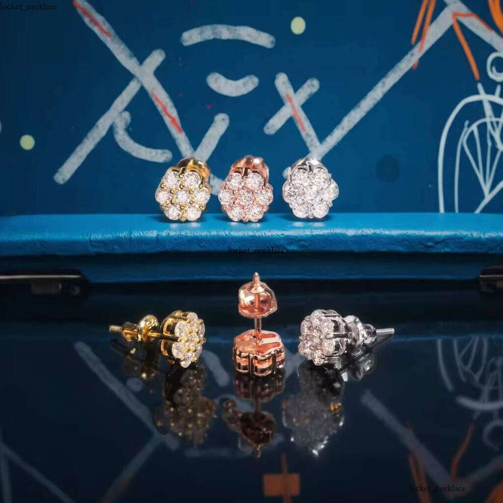 Hip Hop Boutique Jewelry 925 Silver Screw Back Iced Out Round VVS Moissanite Flower Earrings for Men Party Daily Wear