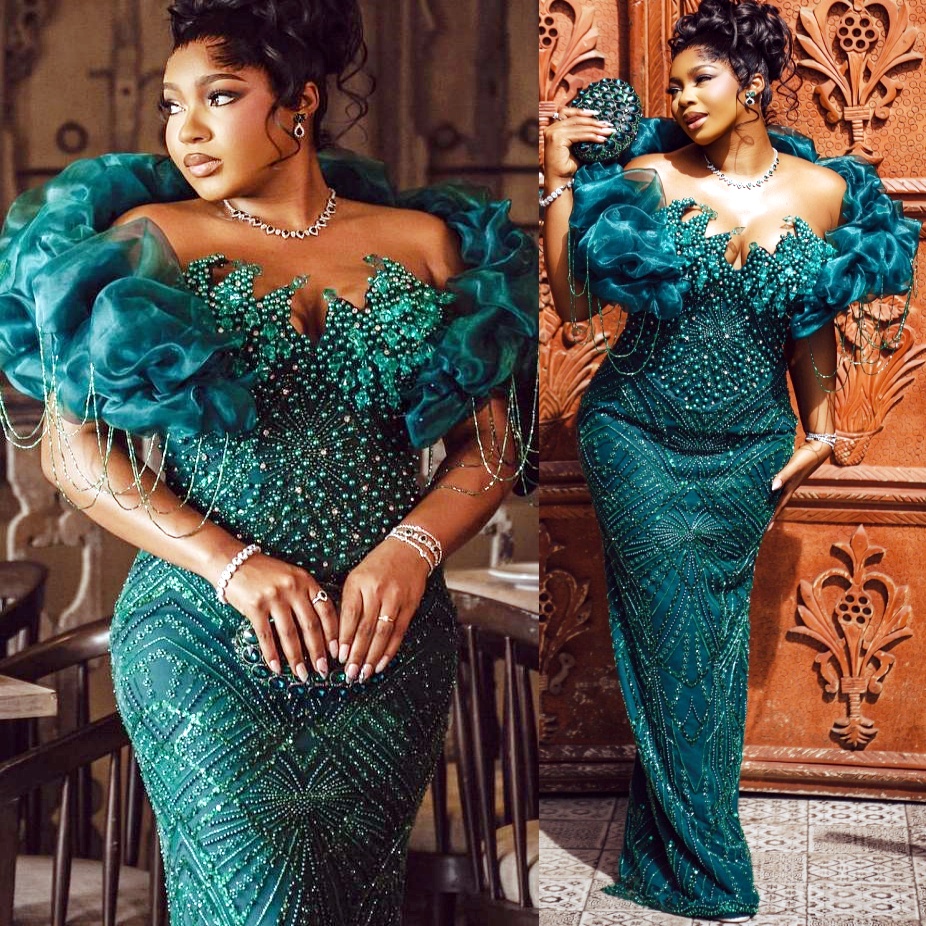 2026 Aso Ebi Hunter Green Sheath Prom Dresses Beaded Crystals Stylish Evening Formal Party Second Birthday Engagement Reception Gowns Dress For Specia