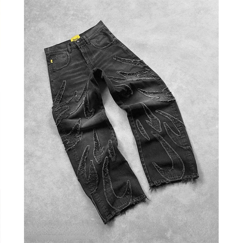 2025 New American Street Style Washed Youth Trendy Cool Vintage Wide-Leg Jeans Ins 241104