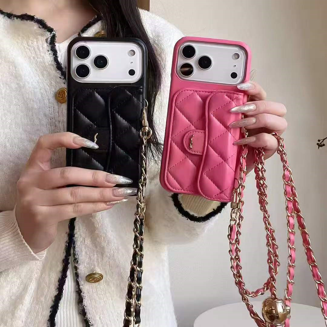 iPhone 17 Pro Max Case Cross Body Phone Case Designer iPhone Cases for iPhone 13 14 15 Plus 16 ProMax Caviar Leather Case Luxury Chain Straps Cell Phone Cases Card Holder