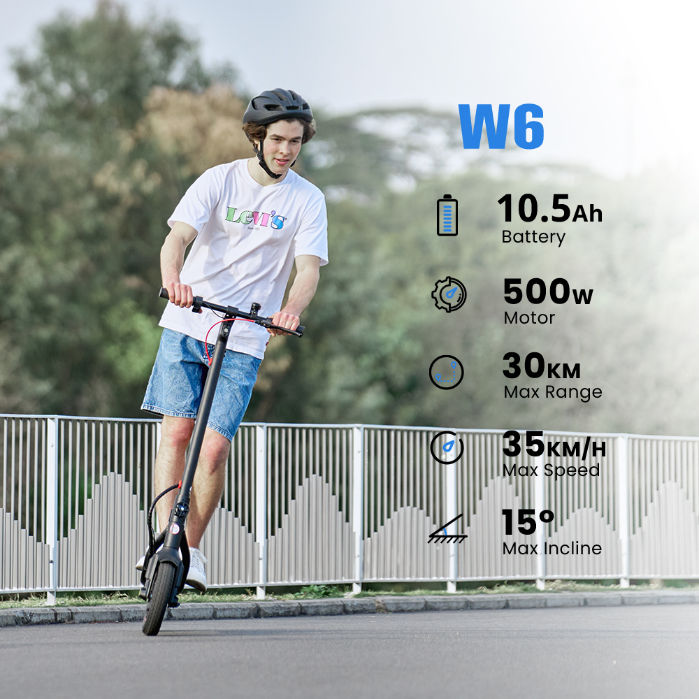 W6 Adult Electric Scooter 500W Motor 35km/h Max Speed 35km Long Range 10.5Ah, 10" Pneumatic Tire, Foldable Urban Commuter E-Scooter with Dual Bra