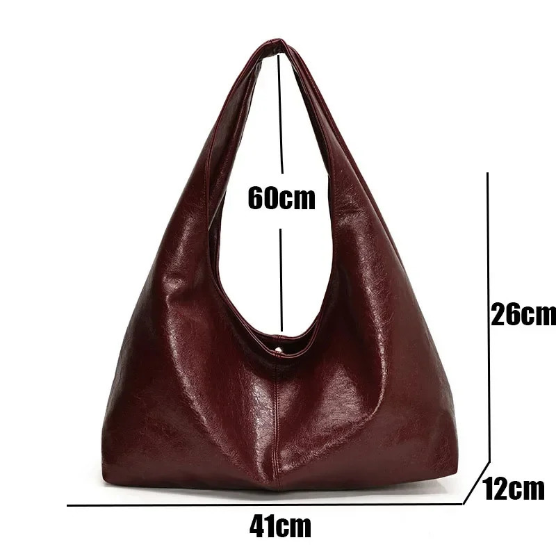 Large Capacity PU Leather Hobo Underarm Bags Autumn Winter Shoulder Bag for Women 2026 Trend Y2K Handbags and Purses Tote 260205