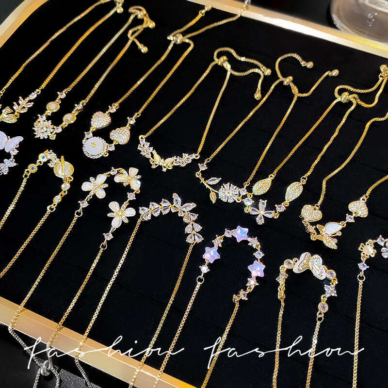 Super Fairy Micro Inlaid Zircon Bow Bracelet For Women, High-End Luxury Crystal Bracelet, Popular Exquisite Pull-Out Jewelry