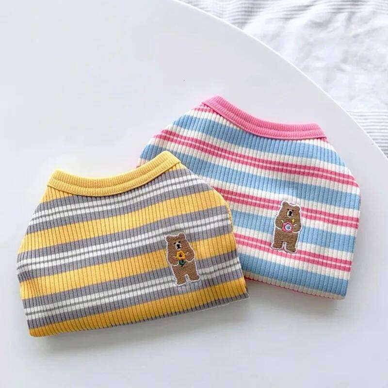 Cotton Rib Dog Shirt Sleeveless Stripe Vest for Small Dogs Teacup Chihuahua Yorkie Puppy Clothes Knitted Breathable Tank Tee XJ251225