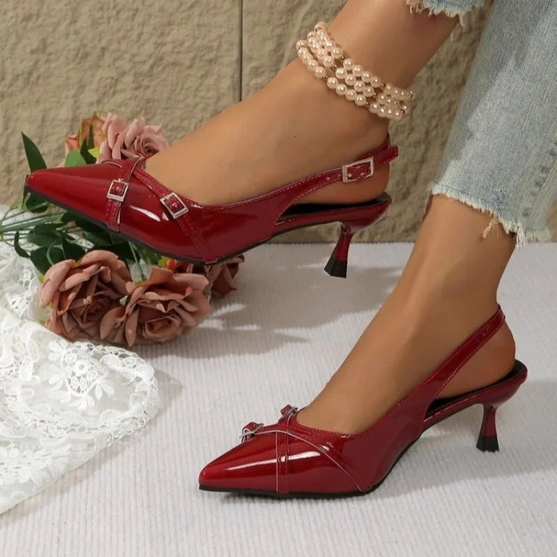 Low Heel Womens Shoes Fashionable Sexy Party Pumps Wine Red Color Single Slip-On Rubber Sole Footwear High Heels Sandal 260107
