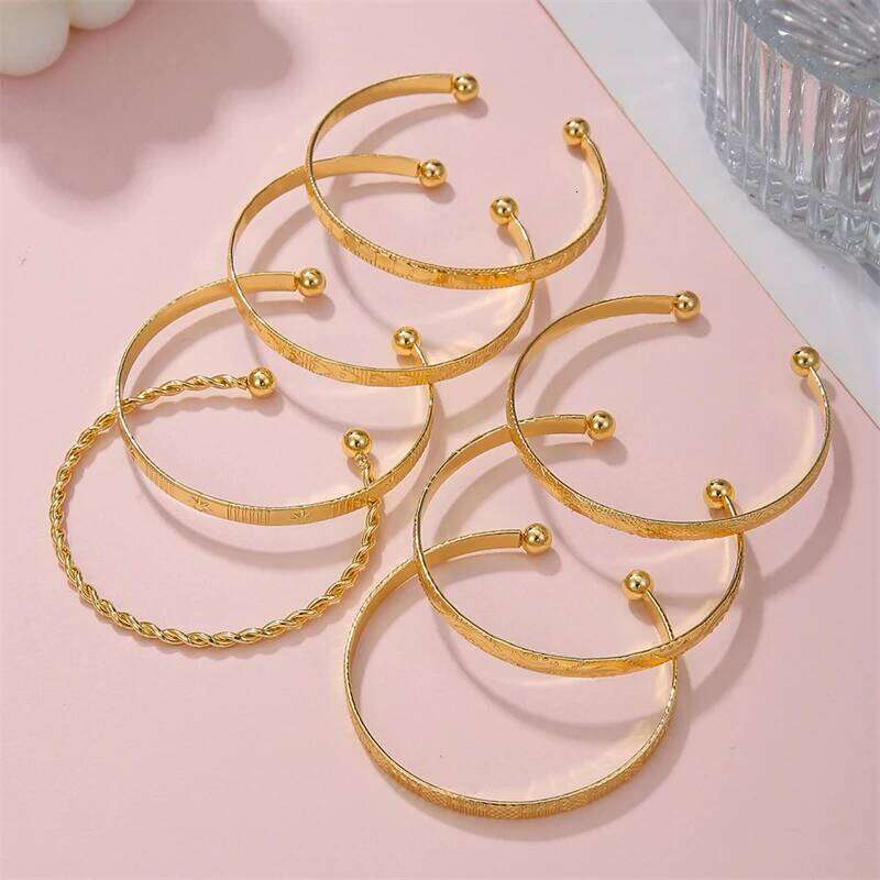 6-10pcs Multilayer Metal Bangles Set For Women Gold Color Hip Hop Punk Textured Stackable Bracelet Party Jewelry Accessories