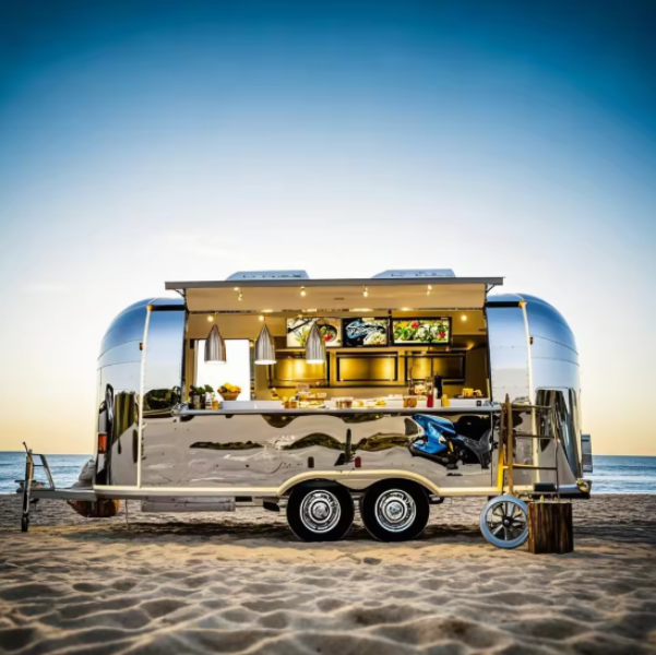 Stainless Steel Mobile Food Trailer For Snack Food Hamburger & Pizza Maker With Ice Cream For Food Trucks & Commercial Use