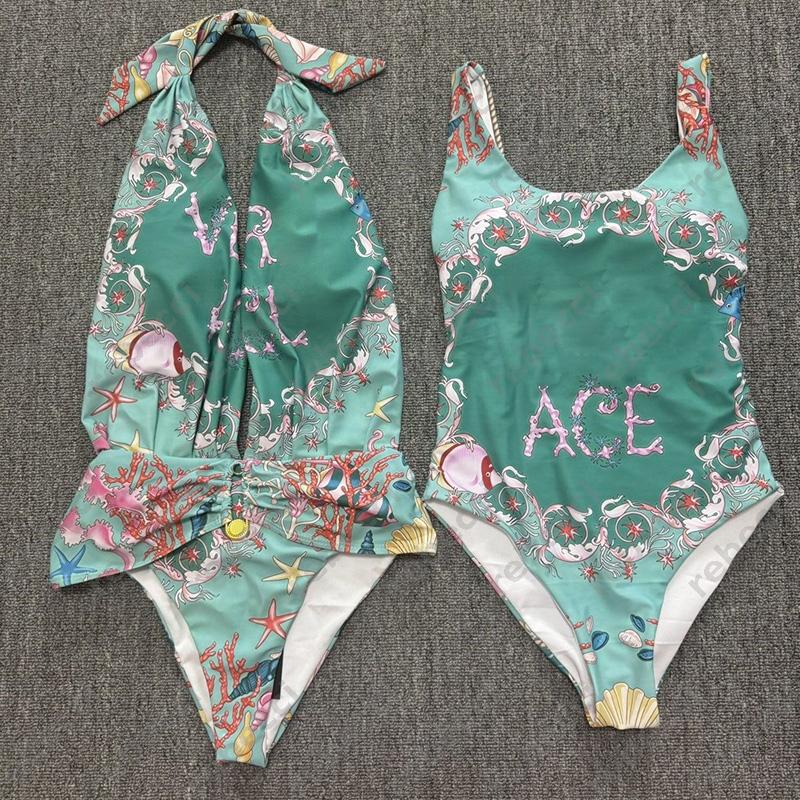 swimsuits designer womens bathing suits Printed sexy one-piece swimsuit vacation cotton swimwear halter neck beach swim suit S-XL CSD2601083