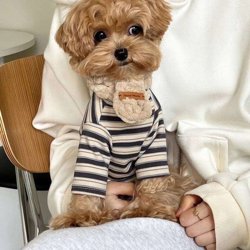 2025 Yellow Striped Dog Clothes New Puppy Bottom Shirt Teddy Summer Casual Vest Pet Pomeranian Home Clothing XJ251225