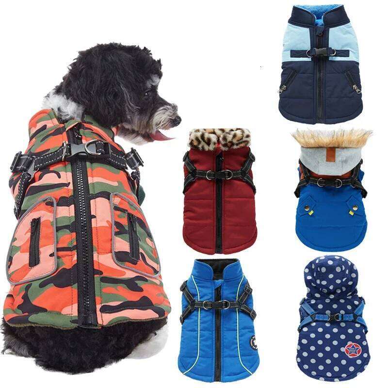 Waterproof Warm Jacket Vest Winter Dog Clothes With Harness French-Bulldog Coat Pet Costume for Small Medium Dogs Chihuahua XJ251225