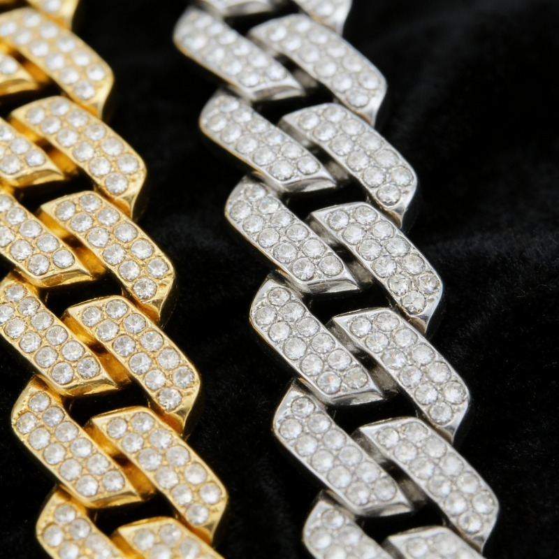 Jewelry Necklace with Zircon and Cuban Chain Bracelet for Men - 20mm 8 Inches Platinum Hip-hop and Rap Jewelry