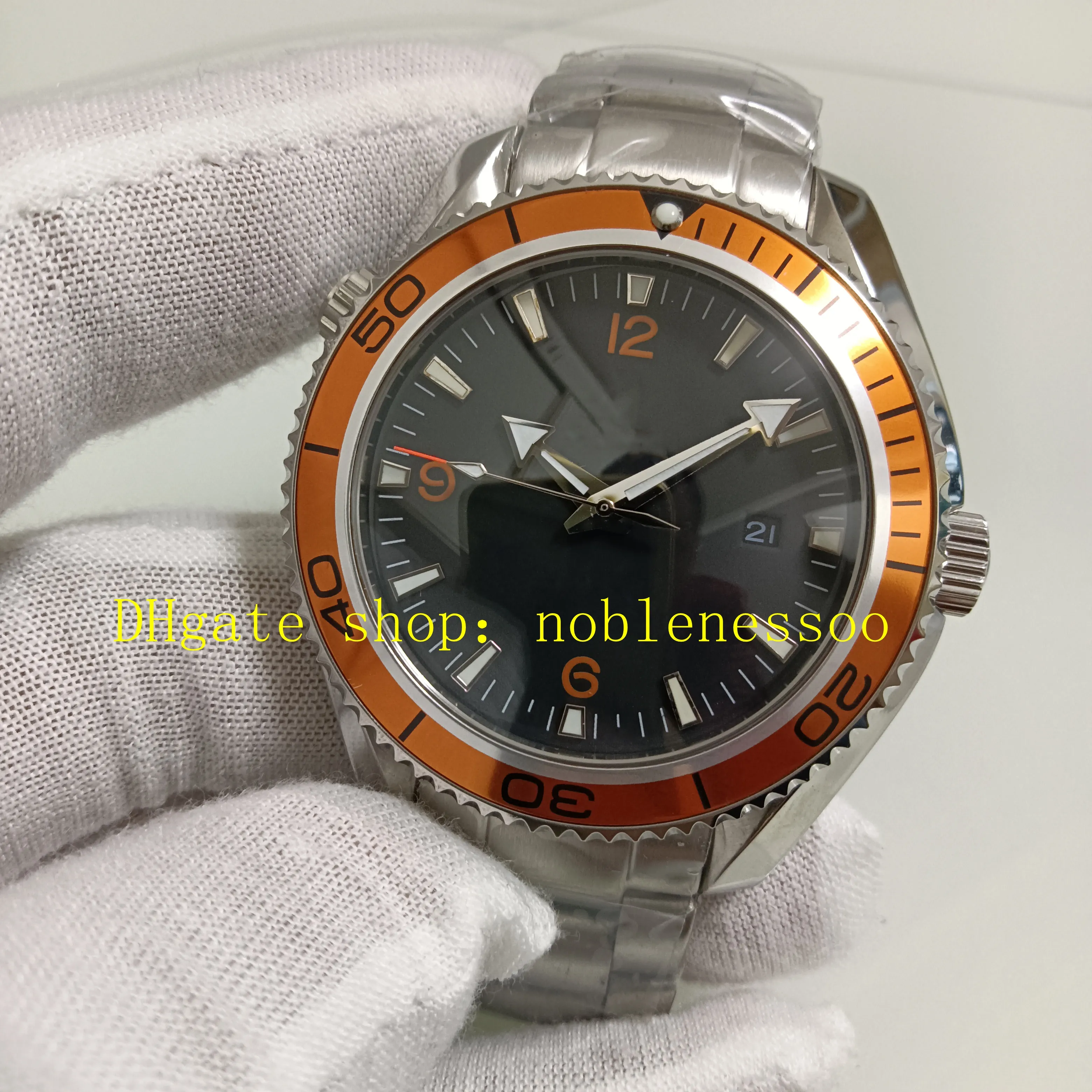 2PCS Automatic Watch for Classic Men 007 Black Dial 600m Orange Bezel Steel Bracelet Sport Mechanical Dress Watches