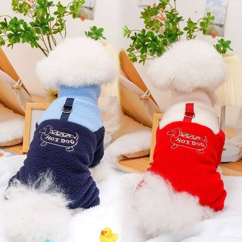 Fleece Jumpsuit Color Block Pet Coat Puppy Warm Clothes Chihuahua Bichon Jacket Small Dog Four Legs Apparels with D-Ring XJ251225