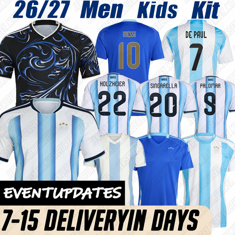 2026 Argentinas Jersey Kit Messi MAC ALLISTER ALVAREZ FERNANDEZ 26 27 football shirt kids ROMERO PAZ SIMEONE ALMADA GONZALEZ SENESI DE PAUL mans kids kit fans player