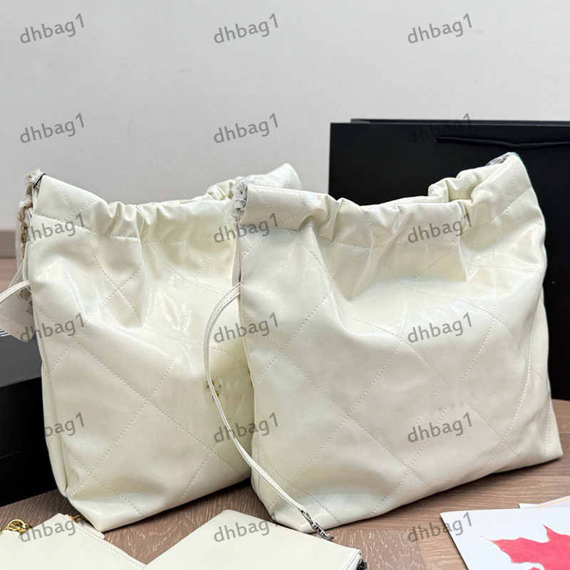 Shopping 22 Garbage Bag Designer Lady Shoulder Sacoche Shiny Oil Wax Leather Checkered Pattern Gold Silver Hardware Matelasse Chain Luxury Handbag Crossbody 30cm