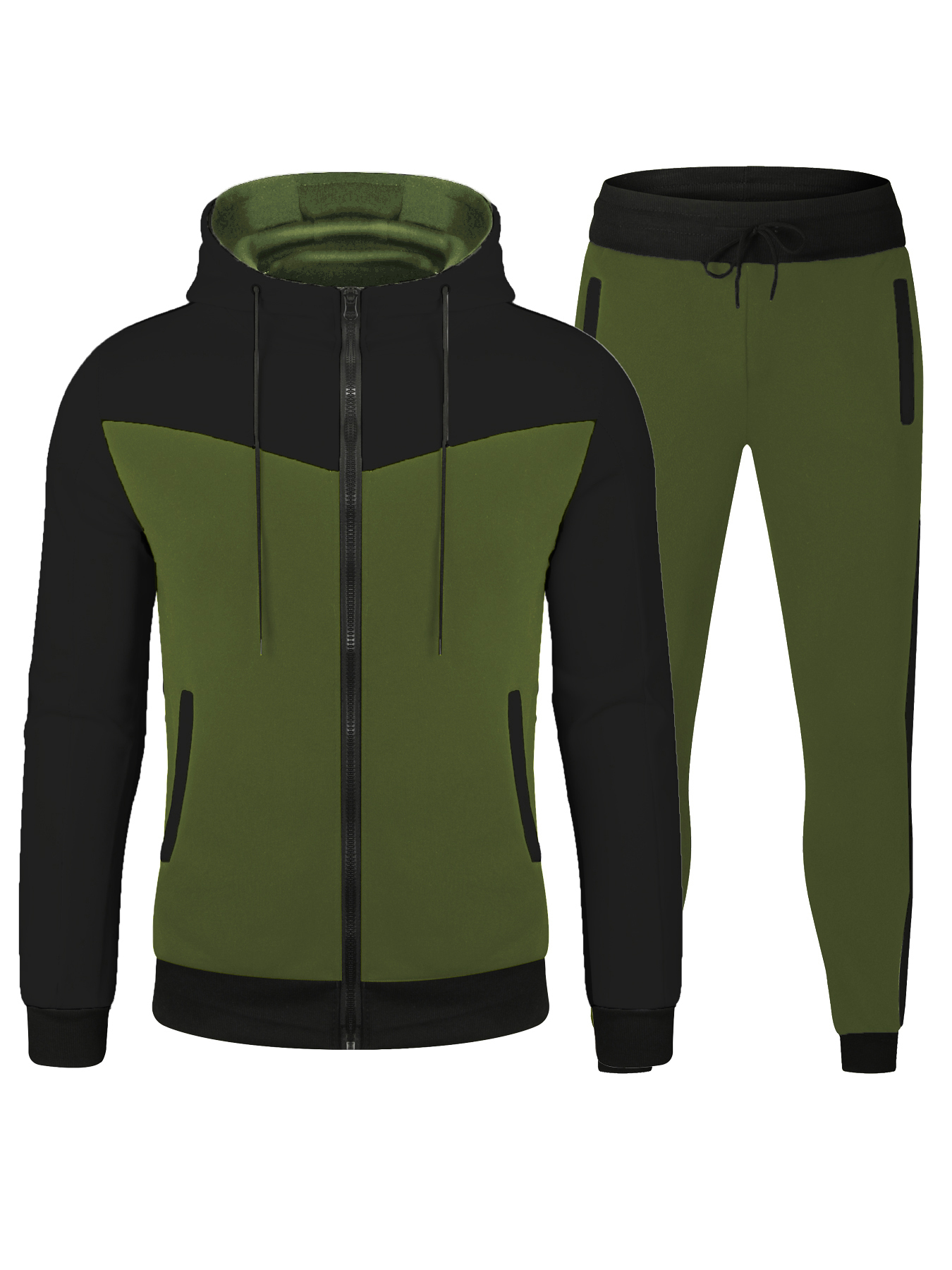 Casual Contrast Stitching Tracksuit for Men - Hooded Jacket & Striped Pants Sportswear