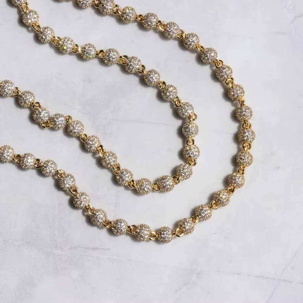 Custom Hip Hop Necklace Iced Out Shining 4mm Diamond S925 Silver Ball Beads Chain Moissanite