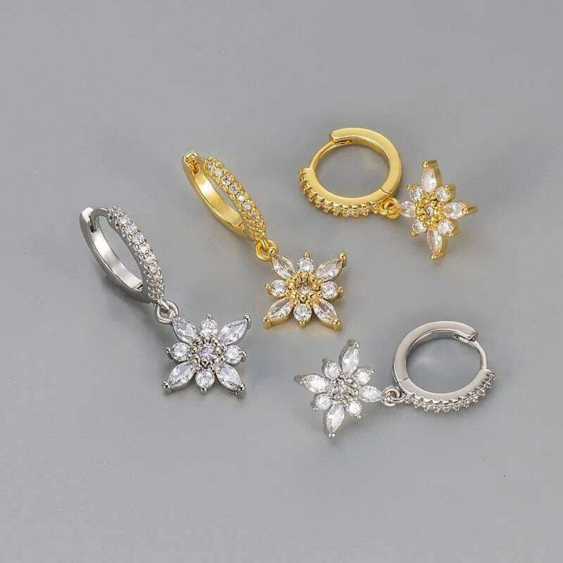 925 Sterling Silver Earrings for Women Geometric Shinning Gold FLower Earring Fashion Jewelry Gift Party Wedding pendientes