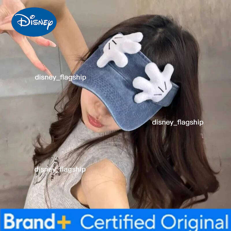Disney Female 2025 New Cute Cartoon Mickey Little Hand Empty Top Hat Korean Version Retro Washed Denim Visor XJ260109