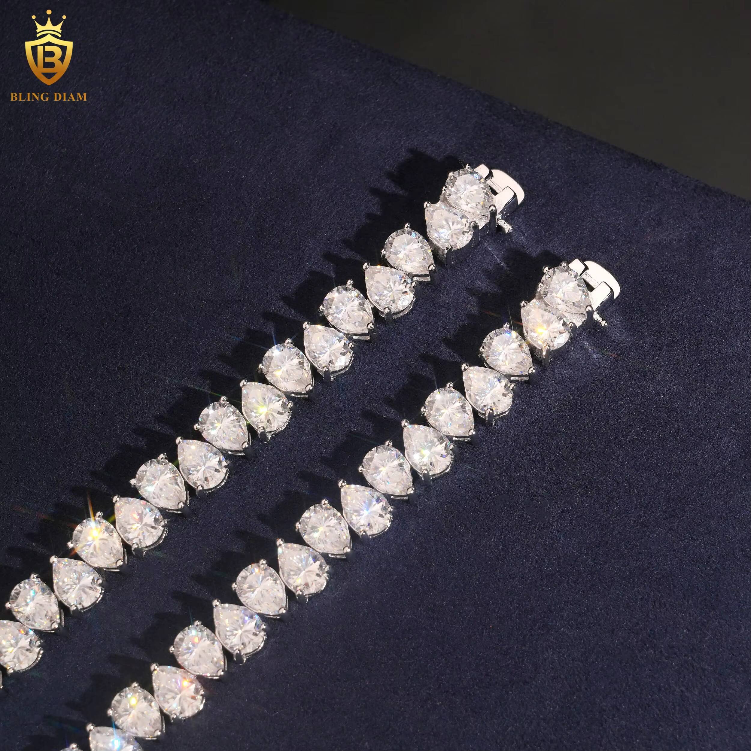 Hot Sale VVS Moissanite Tennis Chain Bracelet 925 Silver 57mm Pear Cut Moissanite Bracelet Pass Diamond test Hip Hop Bracelet - view 5