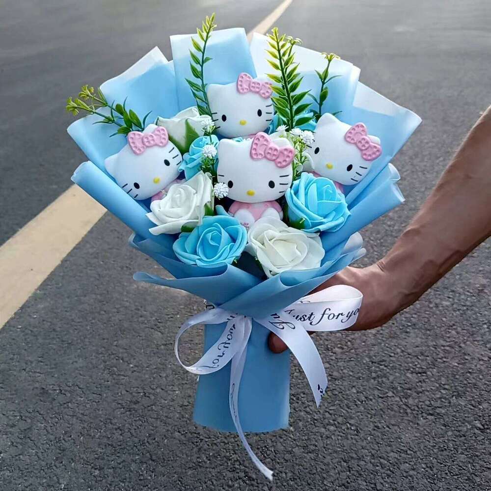 Hello Kitty Bouquet Cute Cartoon Kuromi My Melody Plush Doll Flower Cinnamoroll Valentine Christmas Birthday Gift