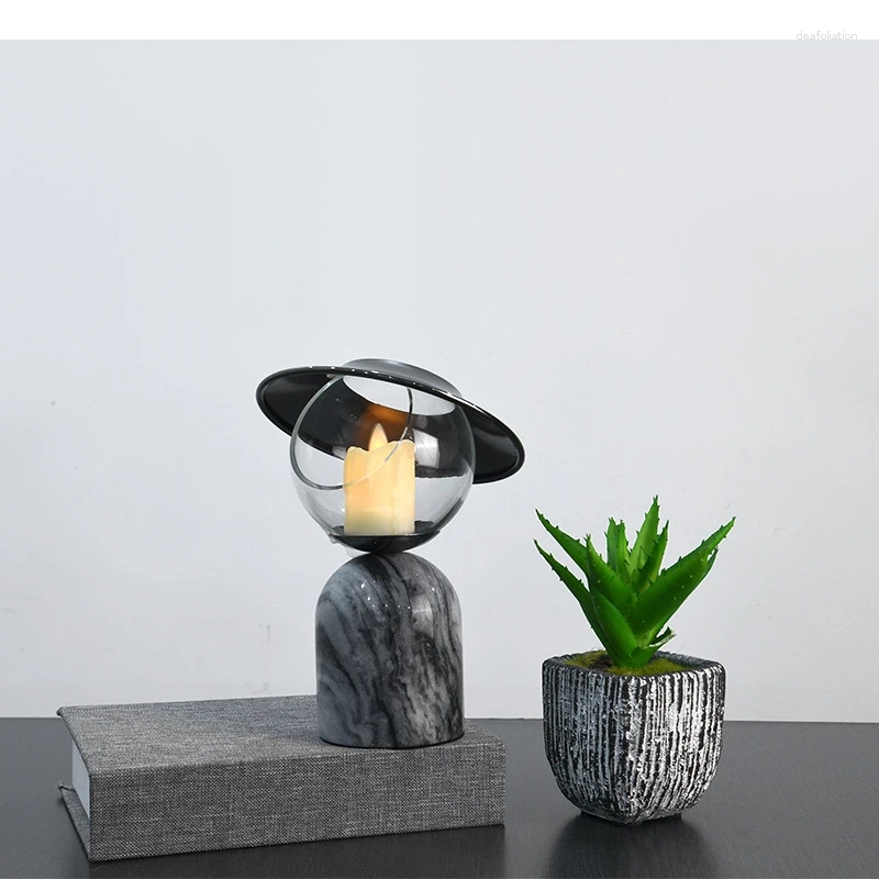 Candle Holders Marble Candlestick Candelabrum Planet Flying Saucer Cartoon Crafts Tabletop Ornament Home Decoration Accessories XJ260305