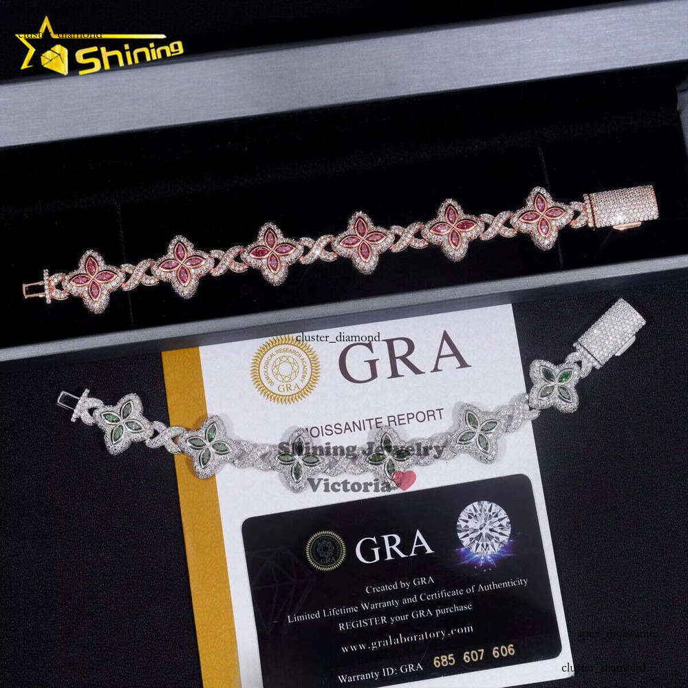 Cheapest Price Custom Iced Out Luxury Rapper Men Jewelry Hip Hop VVS1 Moissanite Diamond Clover Cuban Bracelet b1