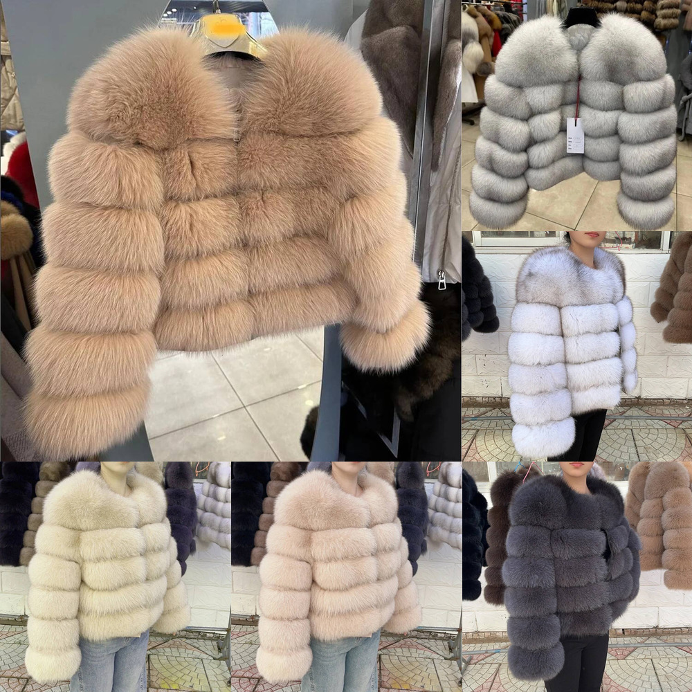 QUEENTINA Fox Fur Coat Real Winter Women'S Fashion Brown 2025 Leather And Skin Clothing Natural New In fur coats for women & Jackets Outerwear fc