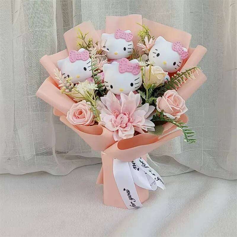 Hello Kitty Bouquet Cute Cartoon Kuromi My Melody Plush Doll Flower Cinnamoroll Valentine Christmas Birthday Gift