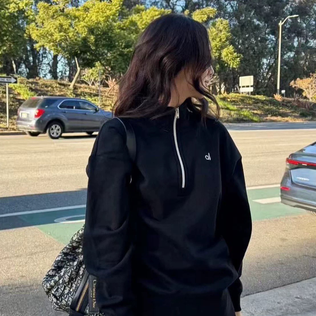 Cotton Casual Stand Up Collar Sports Hoodie Autumn Winter Fitness Clothing Long Sleeved Top Simple Elegant Loose Zipper Hoodie