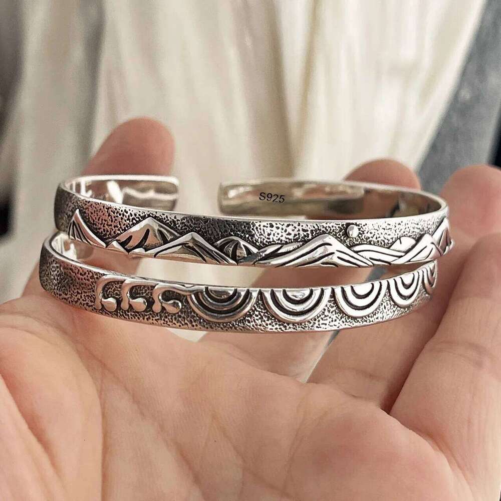 925 Sterling Silver Bracelets for Women Men String Accessories Trend Mountain Sun Shape Pattern Pendant Party Jewelry Gift